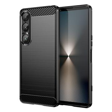 Sony Xperia 1 VII Geborsteld TPU Hoesje - Koolstofvezel - Zwart