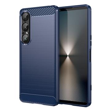 Sony Xperia 1 VII Geborsteld TPU Hoesje - Koolstofvezel - Blauw