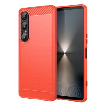 Sony Xperia 1 VII Geborsteld TPU Hoesje - Koolstofvezel - Rood