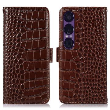 Sony Xperia 1 VII Crocodile Series Wallet Leren Hoesje met RFID - Bruin