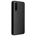 Sony Xperia 10 III, Xperia 10 III Lite Flip Case - Koolstofvezel - Zwart