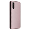 Sony Xperia 10 III, Xperia 10 III Lite Flip Case - Koolstofvezel - Roségoud