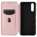 Sony Xperia 10 III, Xperia 10 III Lite Flip Case - Koolstofvezel - Roségoud