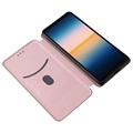 Sony Xperia 10 III, Xperia 10 III Lite Flip Case - Koolstofvezel - Roségoud