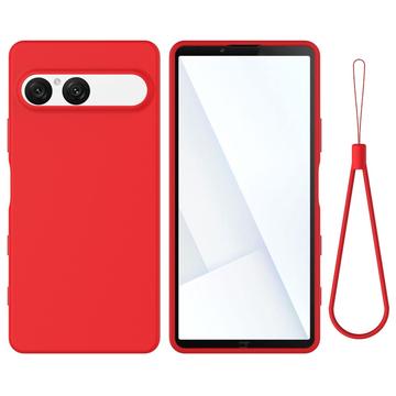 Sony Xperia 10 VII Vloeibare siliconen hoesje met polsbandje - Rood