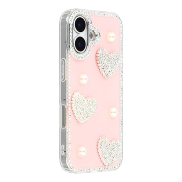 iPhone 17 Sprankelende Liefde en Parel Hybride Hoesje - Roze
