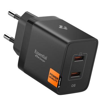 Spigen Essential EE472EU Dubbele USB-C Snelle Muurlader 47W - Zwart