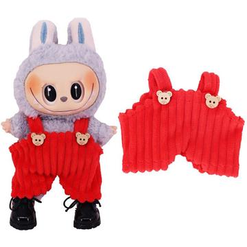 Gestreepte Beer Slabbetje Overalls voor Labubu Minifiguur 17cm - Rood