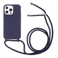 iPhone 13 Pro TPU Hoesje met Lanyard - Donkerblauw