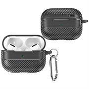 AirPods Pro 3 Geborsteld TPU Hoesje met Karabijnhaak - Koolstofvezel