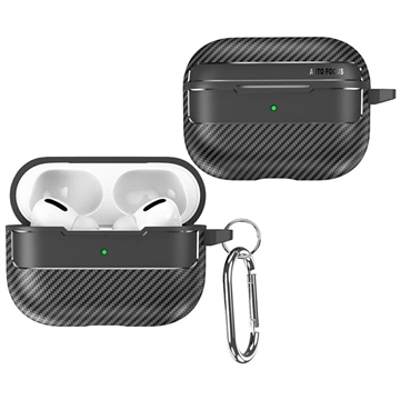 AirPods Pro 3 Geborsteld TPU Hoesje met Karabijnhaak - Koolstofvezel