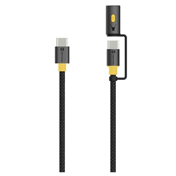 Tactical Stinger USB-C / USB-C kabel met Snap-On zaklamp - 60W, 1.5m - Zwart
