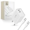 Tech-Protect C35W USB-C-wandoplader met dubbele poort en USB-C-kabel - Wit