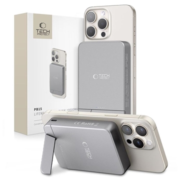 Tech-Protect PB15 LifeMag 10000mAh magnetische draadloze powerbank met standaard - 15W - Grijs