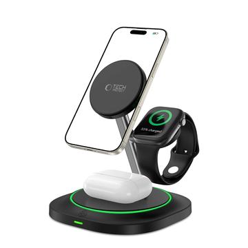 Tech-Protect QI15W-A46 3-in-1 MagSafe draadloze oplader met sfeerverlichting - Zwart