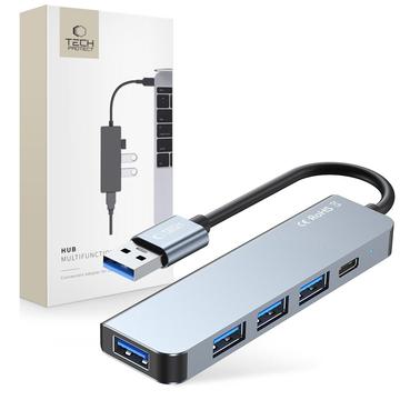 Tech-Protect V0 5-in-1 USB-A Hub - 3xUSB 2.0, USB 3.0, USB-C PD - Grijs