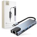 Tech-Protect V3 5-in-1 USB-C Hub - HDMI, Gigabit-LAN, USB 3.0/2.0, 100W USB-C - Grijs