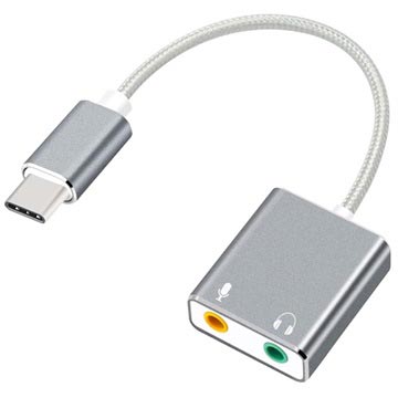 USB-C / AUX hoofdtelefoon en microfoon audio-adapter - grijs