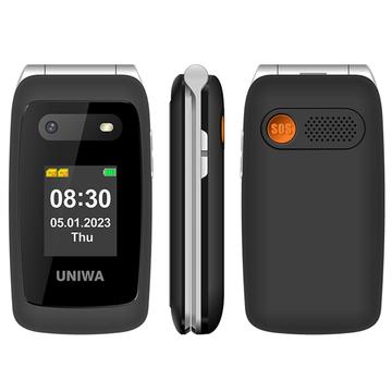 UNIWA V202T 4G Flip mobiele telefoon voor ouderen - Deens, Fins, Zweeds, Engels - Zwart