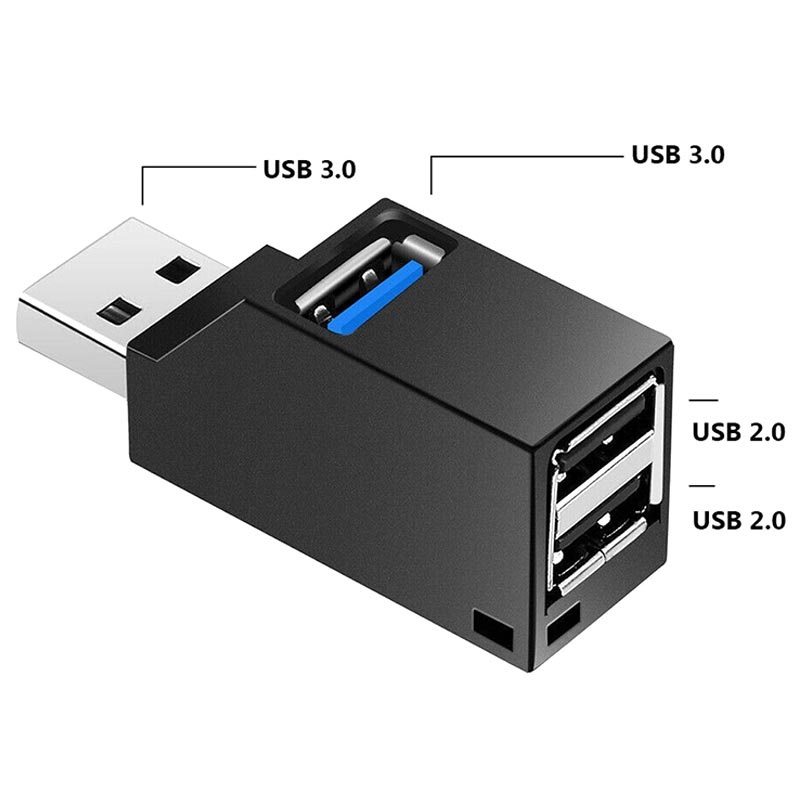 Voorzieningen Zijdelings knuffel USB 3.0 Hubsplitter 1x3 - 1x USB 3.0, 2x USB 2.0 - Zwart
