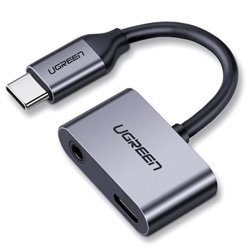 Ugreen 2-in-1 oplaad- en audio-USB-C-adapter - 1,5 A - grijs