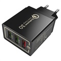 Universele 3-Port Snel USB-reislader met QC3.0 - 18W - Zwart