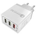 Universele 3-Port Snel USB-reislader met QC3.0 - 18W - Wit / Grijs