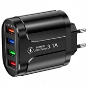 Universele 4-poorts snelladende USB-lichtnetadapter - 48W - zwart