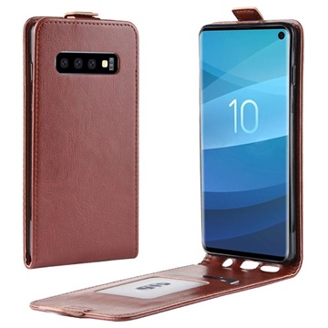 Samsung Galaxy S10 Verticale Flip Case met Kaartsleuf - Bruin