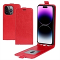 iPhone 15 Pro Verticale Flip Case met Kaartsleuf - Rood