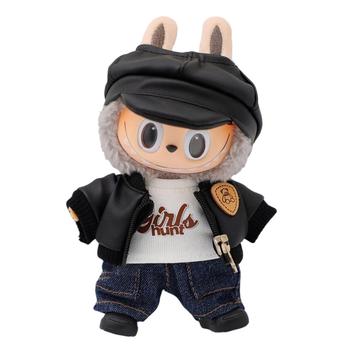 Vintage vliegenierskleding set voor Labubu pop 17cm - 5 stuks - Zwart