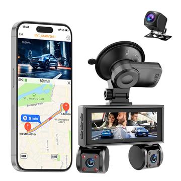 W3 WiFi-dashcam met vier lenzen en achteruitrijcamera - 2K nachtzicht, GPS, botsingsdetectie - Zwart