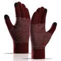 WM 1 paar Unisex gebreide warme handschoenen Touch Screen Stretchy wanten gebreide voering handschoenen - wijn rood