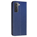 Samsung Galaxy S22 5G Wallet Case - Carbon Fiber - Blauw