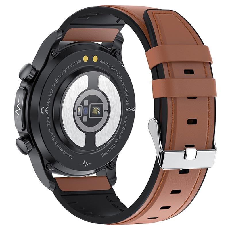 Waterbestendig Sports Smartwatch met ECG E400 Elegante Band Bruin