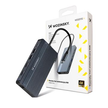 Wozinsky WDS03Y5S 14-in-1 USB-C Hub met ondersteuning voor drie monitoren - Grijs