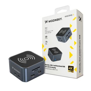 Wozinsky WHBC09Y8S Multifunctionele 12-in-1 USB-C Hub met 15W draadloos opladen - Grijs