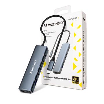 Wozinsky WHBC10Y4S Multifunctionele 6-in-1 USB-C Hub - Grijs