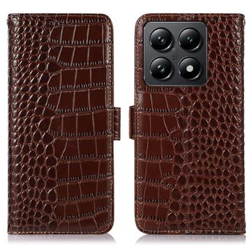 Xiaomi 14T Pro Crocodile Series Wallet Leren Hoesje met RFID - Bruin