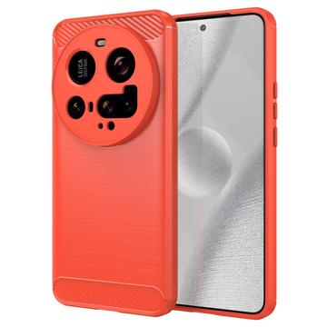 Xiaomi 15 Ultra Geborsteld TPU Hoesje - Koolstofvezel - Rood
