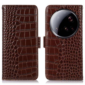 Xiaomi 15 Ultra Crocodile Series Wallet Leren Hoesje met RFID - Bruin