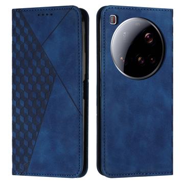Xiaomi 15 Ultra Ruitpatroon Portemonnee Hoesje met Magnetische Sluiting - Blauw