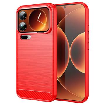 Xiaomi 17 Pro Max Geborsteld TPU Hoesje - Koolstofvezel - Rood