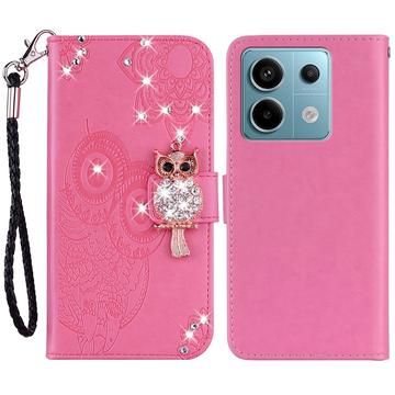 Xiaomi Redmi Note 13 Pro/Poco X6 Uil Strass Portemonnee Hoesje - Hot Pink