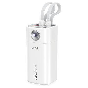 Yesido YP86 20000mAh Powerbank met ingebouwde USB-C en Lightning-kabels - 22.5W - Wit