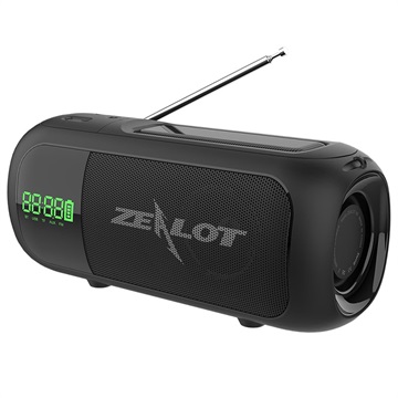 Zealot A5 Solar Bluetooth-luidspreker / FM-radio met LED-lampje - zwart