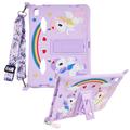iPad 2022/2025 Schattige Unicorn hoes met kickstand en riem - Paars