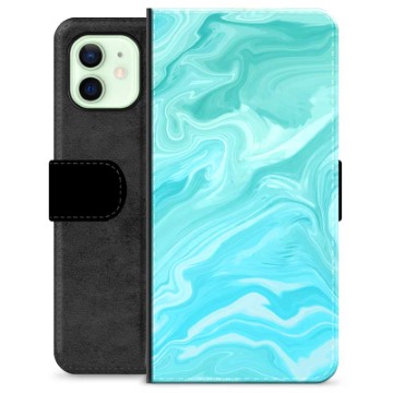 iPhone 12 Premium Wallet Case - Blauw Marmer
