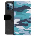 iPhone 12 Pro Premium Portemonnee Hoesje - Blauwe Camouflage
