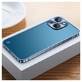 iPhone 13 metalen bumper met achterkant van gehard glas - blauw